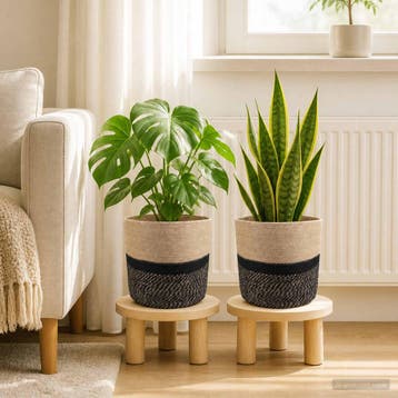 vidaXL Plantenpot Set 2 st Naturel en Zwart Ø 28 x 28 cm, Verzenden, Nieuw