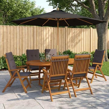 vidaXL Buiten Eetset met Parasol 8 st Antraciet Massief, Tuin en Terras, Verzenden, Nieuw