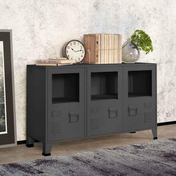 vidaXL Dressoir industrieel 105x35x62 cm metaal en glas, Huis en Inrichting, Verzenden, Nieuw