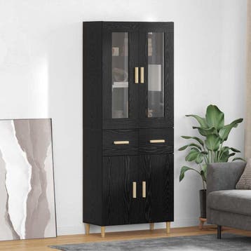 vidaXL Highboard Zwart Eiken 69,5 x 34 x 180 cm Bewerkt hout, Huis en Inrichting, Verzenden, Nieuw