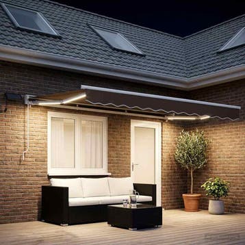 vidaXL Handbediende luifel met LEDs Taupe 4 × 3 m, Verzenden