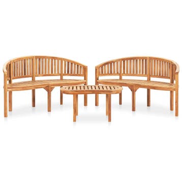 vidaXL 3-delige Loungeset banaanvormig massief teakhout, Tuin en Terras, Verzenden, Nieuw, Loungeset