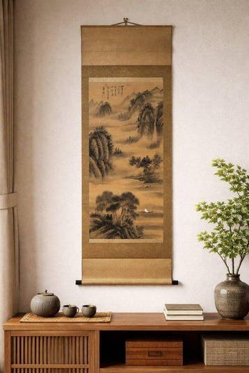 Rouleau suspendu japonais « Suiboku Sansui » – Vallée