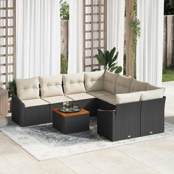 vidaXL Tuinbank Set 9 st Zwart poly rattan, Verzenden, Nieuw