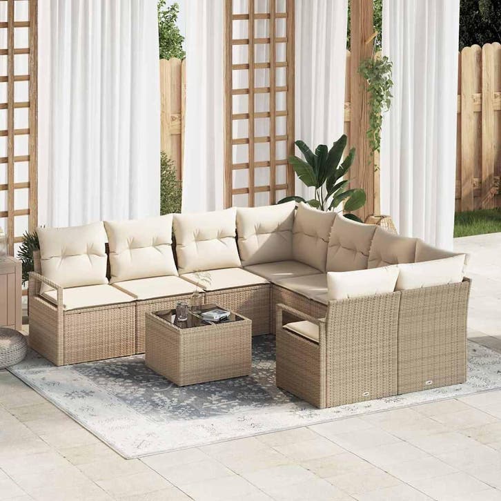 vidaXL Bankstel met kussen met opslag 9 pcs Beige en Crème, Tuin en Terras, Tuinsets en Loungesets, Nieuw, Verzenden