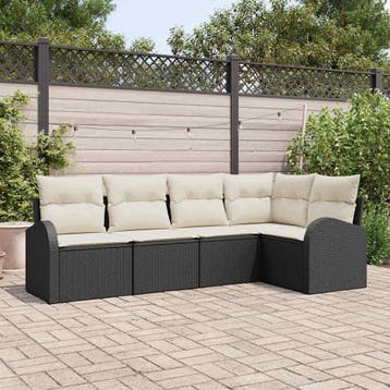 vidaXL Tuinbank Set 5 st Zwart en Wit poly rattan, Verzenden