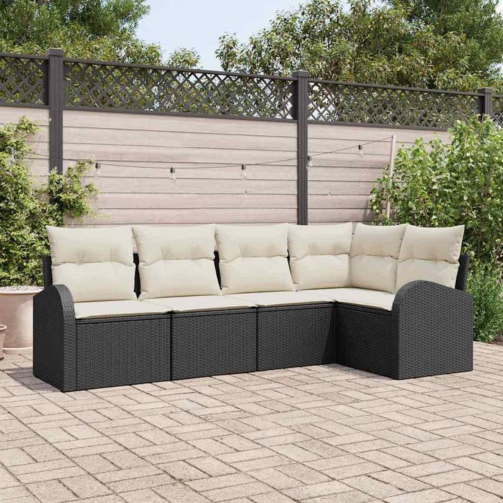 vidaXL Tuinbank Set 5 st Zwart en Wit poly rattan, Jardin & Terrasse, Ensembles de jardin, Envoi
