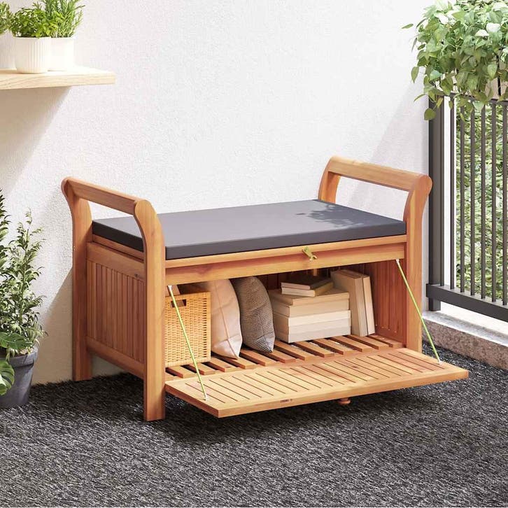 vidaXL Tuinopbergbank met kussen 91 cm massief acaciahout, Tuin en Terras, Tuinsets en Loungesets, Nieuw, Verzenden