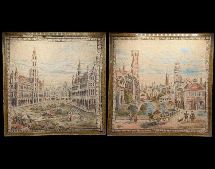 Belgische landschappen - Wandtapijt (2) - 52 cm - 52 cm -, Antiek en Kunst, Antiek | Overige Antiek