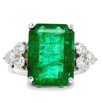 Ring Platina - 7.44ct. tw. Smaragd - Diamant - Smaragdgroene