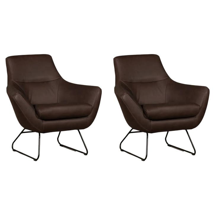 Set van 2 Leren fauteuils Fame - Rancho Brown (bruin), Huis en Inrichting, Fauteuils, 75 tot 100 cm, Nieuw, 75 tot 100 cm, Leer