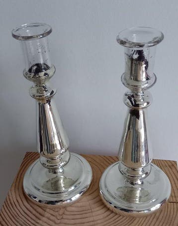 Kandelaar (2) - Glas, Zilver - Kwikzilver kandelaars - 26 cm