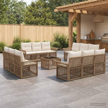 vidaXL Tuinbank Set 13 pcs Beige poly rattan, Verzenden, Nieuw