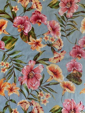 san leucio - Tafelkleed met orchideeën en hibiscus, op een