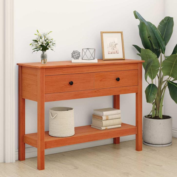 vidaXL Wandtafel met lade Wasbruin 100 x 35 x 75 cm Massief, Huis en Inrichting, Tafels | Bijzettafels, Nieuw, Verzenden