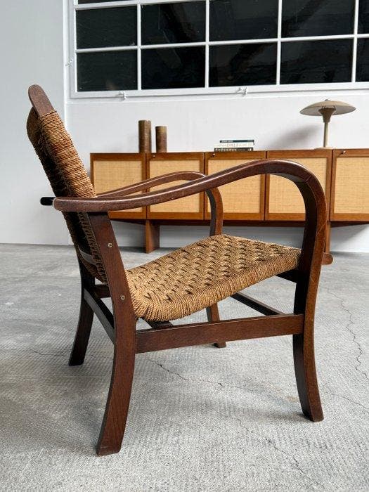Erich Dieckmann - Fauteuil - Beuken, touw, Antiek en Kunst, Kunst | Designobjecten