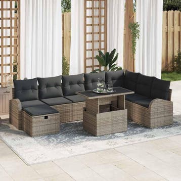 vidaXL Tuinbank Set 9 st Grijs poly rattan, Verzenden