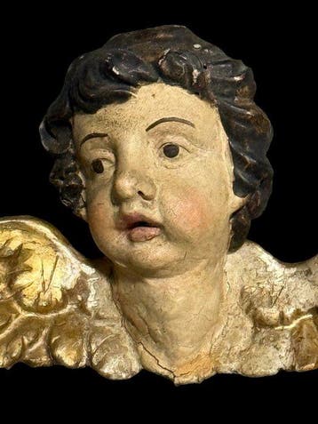 sculptuur, Engel Rococo - 16 cm - Hout - 1780