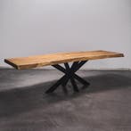 Boomstamtafel, Eettafel 280x92 massief hardhout, metaalpoot, Huis en Inrichting, Tafels | Eettafels, Overige houtsoorten, Robuust Modern