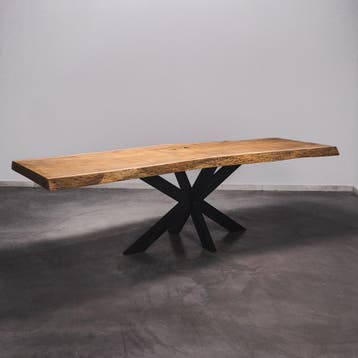 Boomstamtafel, Eettafel 280x92 massief hardhout, metaalpoot, Huis en Inrichting, Tafels | Eettafels, Overige houtsoorten, Robuust Modern