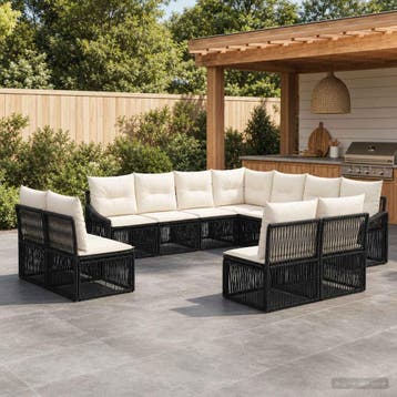 vidaXL Tuinbank Set 11 st Zwart poly rattan, Tuin en Terras, Verzenden, Nieuw