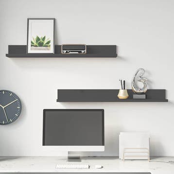 vidaXL Wandkasten 2 st 80x11x9 cm massief grenenhout grijs, Huis en Inrichting, Kasten | Wandmeubels, Verzenden, Nieuw