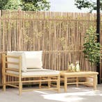 vidaXL 2-delige Loungeset met crèmewitte kussens bamboe, Verzenden, Nieuw