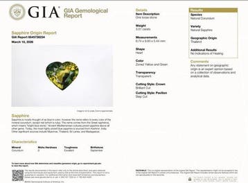 1 pcs Jaune, Vert Saphir - 3.51 ct - Gemological Institute, Handtassen en Accessoires, Edelstenen, Nieuw