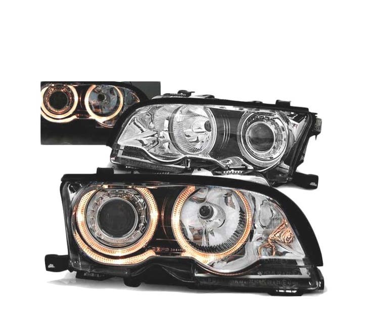 Phares Pour Bmw E46 01-03 Coupé Cabrio Angel Eyes Chromé, Auto-onderdelen, Verlichting, Verzenden