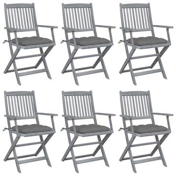 vidaXL Inklapbare stoelen 6 st met kussens massief, Verzenden, Nieuw