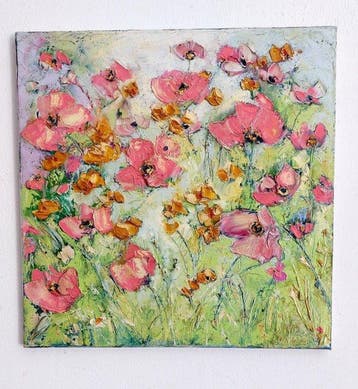 Mia May-Assante (XX-XXI) - Pink poppies in love, flowers, Antiek en Kunst