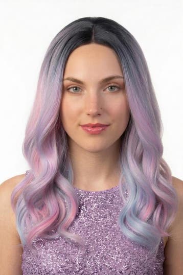 Pastel Regenboog Pruik Lange Gekleurde Pruik Schuine Pony Un, Ophalen of Verzenden