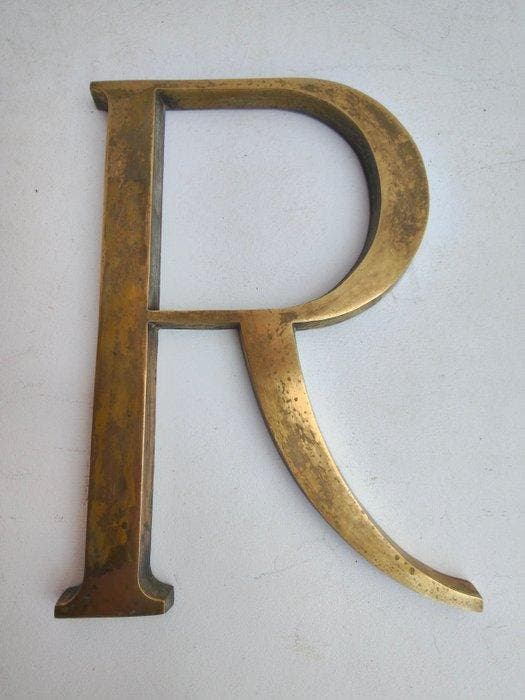 LETTER R - Reclamebord - Verguld messing, Antiquités & Art, Curiosités & Brocante