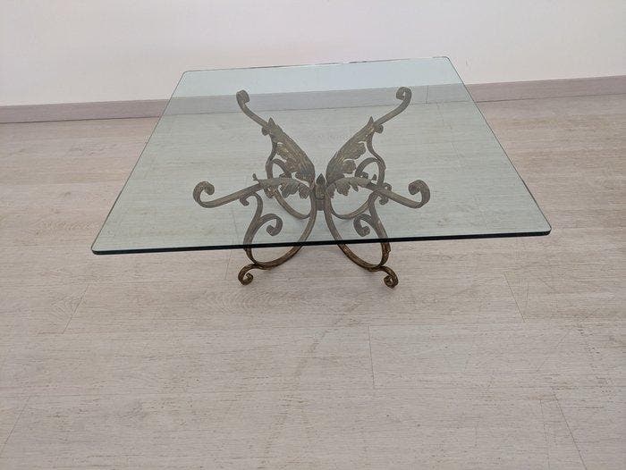 Centre de table - Fer, Verre - Base sculpturale en fer forgé, Antiquités & Art, Curiosités & Brocante
