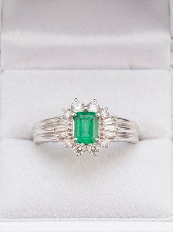 Trouwring Platina Smaragd - Diamant