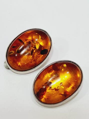 925 zilver en baltische barnsteen oorbellen - Oorbellen -, Verzamelen