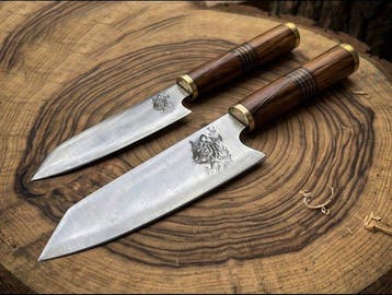 Kitchen , Chef Knife , Etching with Tiger logo , Hand Forged