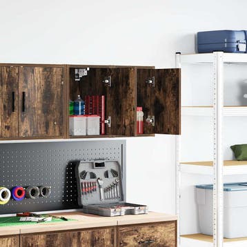 vidaXL Garagewandkasten 2 st Spaanplaat gerookt eikenhout, Verzenden