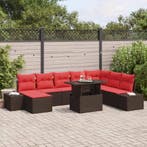 vidaXL Tuinbank Set met kussen 9 pcs Bruin en Rood poly, Verzenden, Nieuw