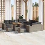 vidaXL Tuinbank Set met kussen 13 pcs Grijs poly rattan, Jardin & Terrasse, Verzenden