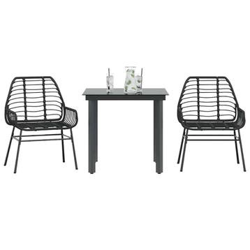 vidaXL 3-delige Tuinset poly rattan glas zwart, Verzenden, Nieuw, Tuinset