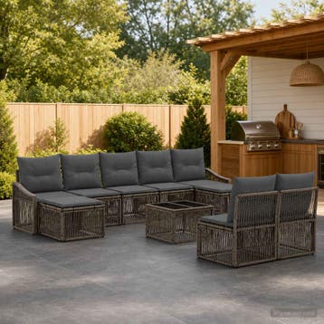 vidaXL Tuinbank Set 10 st Grijs poly rattan, Tuin en Terras, Verzenden, Nieuw