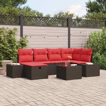 vidaXL Tuinbank Set 7 st Bruin poly rattan, Verzenden