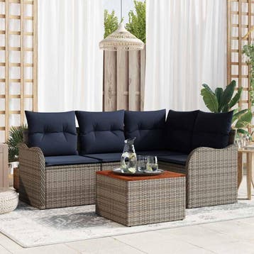 vidaXL Tuinbank Set 5 st Grijs poly rattan, Verzenden, Nieuw