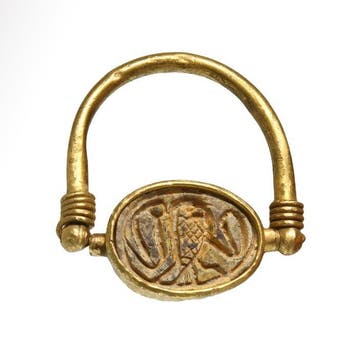 Oud-Egyptisch Goud, Speksteen Scarabee in draairing,, Antiek en Kunst
