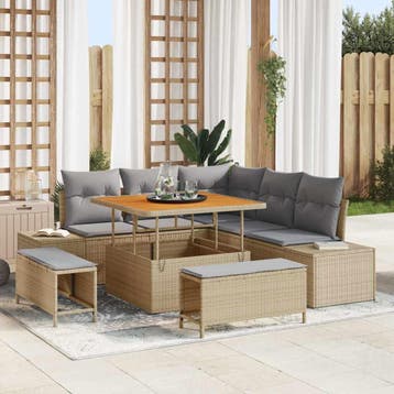 vidaXL Tuinbank Set 8 st Beige poly rattan, Verzenden, Nieuw