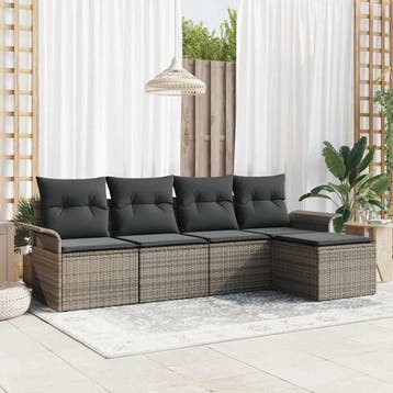 vidaXL Tuinbank Set 5 st Grijs poly rattan, Verzenden, Nieuw
