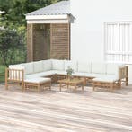 vidaXL 11-delige Loungeset met kussens bamboe crèmewit, Verzenden, Nieuw, Loungeset