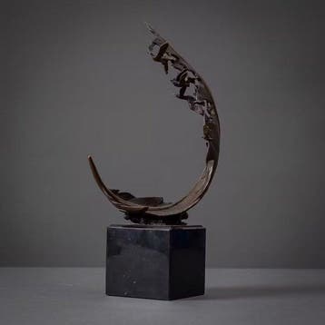 Statue, Exclusief bronzen sculptuur van een veer 35.5 cm /
