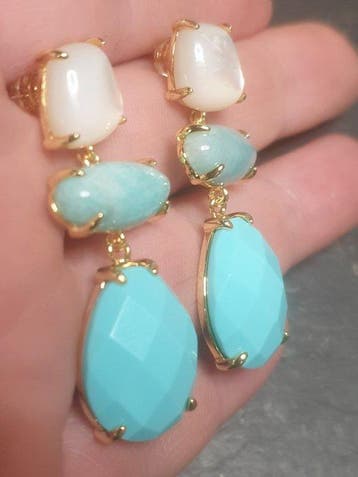 Zilver, Verguld, Natuurlijke Amazoniet, witte schelp,